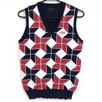  Callaway вязаный лучший темно-синий × розовый передняя сторона рука обратная сторона . рисунок хлопок .V шея женский L Golf одежда Callaway