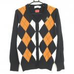  Le Coq вязаный кардиган чёрный × orange Brown передняя сторона a-ga il шерсть . женский M Golf одежда le coq sportif