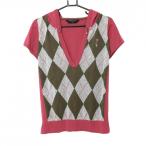 [ прекрасный товар ] Munsingwear одежда с капюшоном . джемпер с коротким рукавом розовый × серый a-ga il рисунок V шея женский M Golf одежда Munsingwear