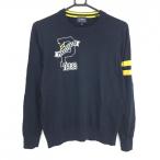 【美品】パーリーゲイツ セーター ネイビー×イエロー 袖2ライン カシミヤ混 ニット  レディース 1(M) ゴルフウェア PEARLY GATES