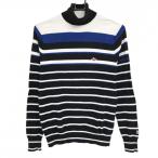  Pearly Gates ta-toru шея свитер чёрный × белый окантовка хлопок . вязаный женский 1(M) Golf одежда PEARLY GATES