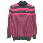  Pearly Gates ta-toru шея свитер серый × розовый окантовка хлопок . вязаный женский 1(M) Golf одежда PEARLY GATES