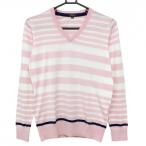 [ прекрасный товар ] Titleist свитер розовый × белый окантовка V шея вязаный женский M Golf одежда TITLEIST