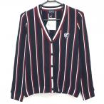 【新品】パーリーゲイツ ニットカーディガン ネイビー×ボルドー ストライプ ウール混 日本製 レディース 1(M) ゴルフウェア PEARLY GATES