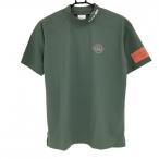 【新品】マークアンドロナ 半袖ハイネックシャツ カーキ ロゴ白 背面スカル ナイロン メンズ 50(XL) ゴルフウェア 2023年モデル MARK&LONA