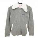 サマンサタバサUNDER25 ニットジップパーカー ライトグレー×白 フード内側ボア レディース M ゴルフウェア Samantha Thavasa