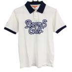  Beams Golf рубашка-поло с коротким рукавом белый × темно-синий передний Logo сделано в Японии мужской S Golf одежда BEAMS GOLF( очень красивый товар )|SALE цена 