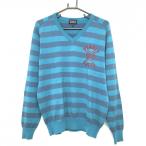  Pearly Gates свитер голубой зеленый × серый окантовка шерсть 100% вязаный мужской 5(L) Golf одежда PEARLY GATES( очень красивый товар )|SALE цена 