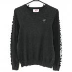 【超美品】マスターバニー セーター グレー×白 袖ロゴ カシミヤ混 ニット レディース 2(L) ゴルフウェア MASTER BUNNY EDITION