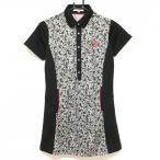 [ очень красивый товар ] Marie Claire sport короткий рукав Polo One-piece серый × чёрный цветочный принт окантовка тканый ткань женский M Golf одежда marie claire