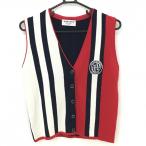 [ прекрасный товар ] Munsingwear одежда вязаный лучший красный × белый полоса Logo нашивка шерсть . женский M Golf одежда Munsingwear