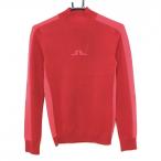 [ новый товар ] J Lindberg с высоким воротником свитер красный × розовый боковой * рукав линия шерсть 100% женский XS Golf одежда J.LINDEBERG