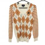  Pearly Gates свитер orange × слоновая кость окантовка шерсть 100% вязаный женский 1(M) Golf одежда PEARLY GATES