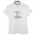  Adidas короткий рукав с высоким воротником рубашка белый × зеленый Golf рисунок шея Logo рукав нашивка женский L Golf одежда adidas