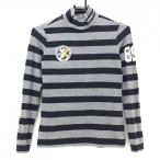  Pearly Gates длинный рукав с высоким воротником рубашка серый × темно-синий окантовка шерсть перо .. женский 0(S) Golf одежда PEARLY GATES