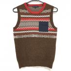 [ очень красивый товар ]rosa-sen вязаный лучший . Brown × красный верхняя часть общий рисунок хлопок . женский M Golf одежда Rosasen