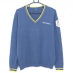  Tour Stage свитер дымчатый голубой × желтый V шея Logo .... вязаный мужской L Golf одежда TOURSTAGE
