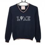  Samantha Thavasa UNDER25 свитер темно-синий × белый задний Logo V шея вязаный женский M Golf одежда Samantha Thavasa