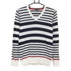  Titleist свитер белый × темно-синий окантовка вязаный V шея женский M Golf одежда TITLEIST