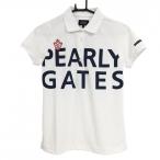 【新品】パーリーゲイツ 半袖ポロシャツ 白×ネイビー ビックロゴプリント 胸元刺しゅう  レディース 0(S) ゴルフウェア PEARLY GATES