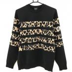 【新品】パーリーゲイツ セーター 黒×ベージュ 一部レオパード 柄部分ウール混 ニット メンズ 5(L) ゴルフウェア PEARLY GATES