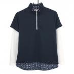 [ очень красивый товар ] Kei pa длинный рукав с высоким воротником рубашка темно-синий × белый накладывающийся надеты способ половина Zip женский M Golf одежда Kaepa