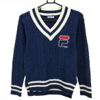  filler Golf свитер темно-синий × белый кабель плетеный V шея Logo .... вязаный женский M Golf одежда FILA GOLF