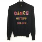ショッピングスパンコール 【超美品】ダンスウィズドラゴン セーター 黒 スパンコールロゴ ウール混 ハーフジップ  レディース 2(M) ゴルフウェア Dance With Dragon