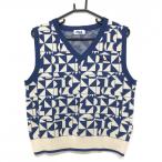 [ очень красивый товар ] filler вязаный лучший голубой × свет бежевый общий рисунок V шея женский M Golf одежда FILA GOLF