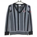 [ очень красивый товар ] Adidas свитер серый × темно-синий полоса V шея шерсть . вязаный женский M/M Golf одежда adidas