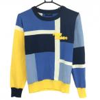  Kiss on The зеленый свитер голубой × желтый пирог ru земля Logo шерсть . вязаный женский 3(L) Golf одежда kiss on the green