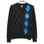  foot Joy свитер чёрный × голубой a-ga il рисунок V шея Logo .... шерсть . мужской M Golf одежда FootJoy