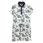 [ новый товар ] кривошип короткий рукав Polo One-piece белый × темно-синий × зеленый цветочный принт подкладка есть UPF50. пот скорость . женский XL Golf одежда CLUNK