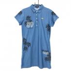 [ очень красивый товар ] Pearly Gates короткий рукав Polo One-piece . оттенок голубого × чёрный × белый общий рисунок cocos nucifera. дерево женский 1(M) Golf одежда PEARLY GATES
