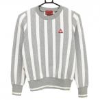  Le Coq Golf футболка серый × белый полоса Logo красный мельчайший ворсистый женский M Golf одежда le coq sportif