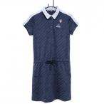 [ прекрасный товар ] булавка короткий рукав Polo One-piece темно-синий × серый Британия знак общий рисунок наклонный полоса style талия регулировка шнур женский S Golf одежда PING