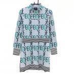  Pearly Gates длинный рукав вязаный One-piece серый × зеленый Британия знак общий рисунок с высоким воротником женский 1(M) Golf одежда 2024 год модели PEARLY GATES