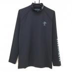 【超美品】パーリーゲイツ ハイネックインナーシャツ 黒×ライトブルー 袖ロゴプリント メンズ 6(XL) ゴルフウェア PEARLY GATES