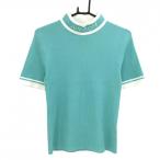 [ прекрасный товар ] Jun and Rope короткий рукав с высоким воротником свитер голубой зеленый × белый шея Logo хлопок . женский L Golf одежда JUN&ROPE