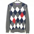  Beams Golf свитер серый × темно-синий передняя сторона a-ga il подкладка есть шерсть . вязаный мужской L Golf одежда BEAMS GOLF