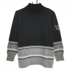 MU спорт с высоким воротником свитер чёрный × серый рукав Logo вязаный шерсть 75% Anne gola. женский 40(M) Golf одежда M*U SPORTS