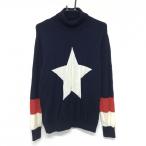 V12ta-toru шея свитер темно-синий × белый передний Logo задняя сторона звезда шерсть 100% вязаный мужской M Golf одежда V12