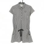  filler Golf короткий рукав Polo One-piece белый × чёрный серебристый жевательная резинка проверка . изначальный нашивка талия шнур женский LL Golf одежда FILA GOLF