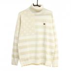  громкий ma вустер toru шея свитер белый × свет бежевый звезда статья флаг рисунок вязаный мужской LL Golf одежда LOUDMOUTH