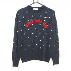 [ очень красивый товар ] Anne Pas . свитер темно-синий × белый передняя сторона * рукав точка Logo ....... вязаный женский M Golf одежда and per se