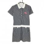  Kiss on The зеленый короткий рукав Polo One-piece белый × чёрный в клетку Logo .... женский 2(M) Golf одежда kiss on the green