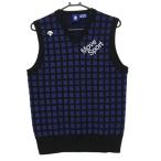 [ очень красивый товар ] Descente Golf вязаный лучший чёрный × голубой .. рисунок Logo ....V шея средний рисовое поле Британия . мужской M Golf одежда DESCENTE