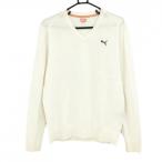  Puma свитер слоновая кость × серый Logo .... шерсть .V шея вязаный мужской L Golf одежда PUMA