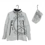 ショッピングスカル マークアンドロナ×コマツ 2WAYレインウェア ライトグレー×黒 スカル 袖着脱可 フード収納 収納袋  メンズ 44(S) ゴルフウェア MARK＆LONA