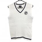  Pearly Gates вязаный лучший белый × темно-синий кабель плетеный V шея мужской 5(L) Golf одежда PEARLY GATES